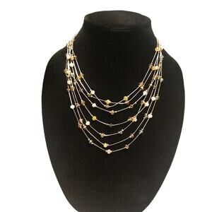 Women's Gold Tone Beaded Necklace Multistrand Layered Chain Adjustable Length